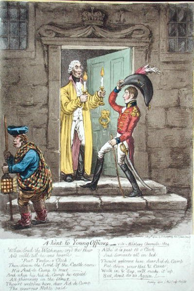 Et hint til unge offiserer, utgitt av Hannah Humphrey i 1804 (håndfarget etsning) av James Gillray