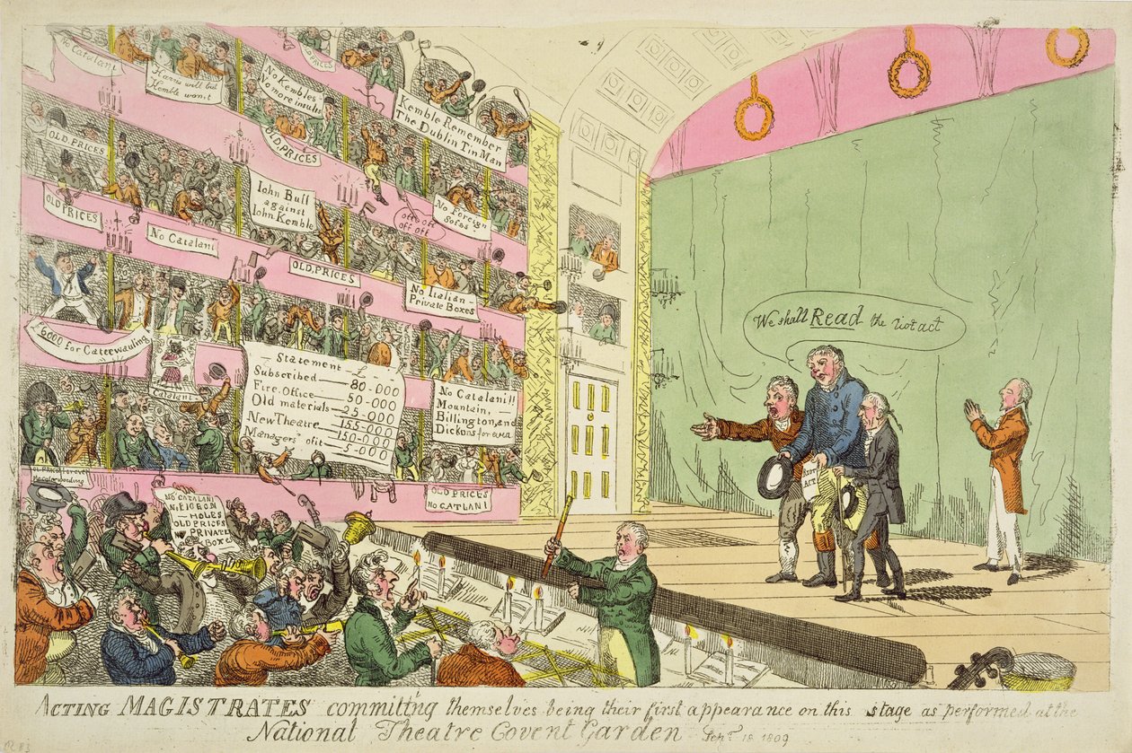 Fungerende sorenskrivere forplikter seg, og er deres første opptreden som fremført på National Theatre Covent Garden av James Gillray