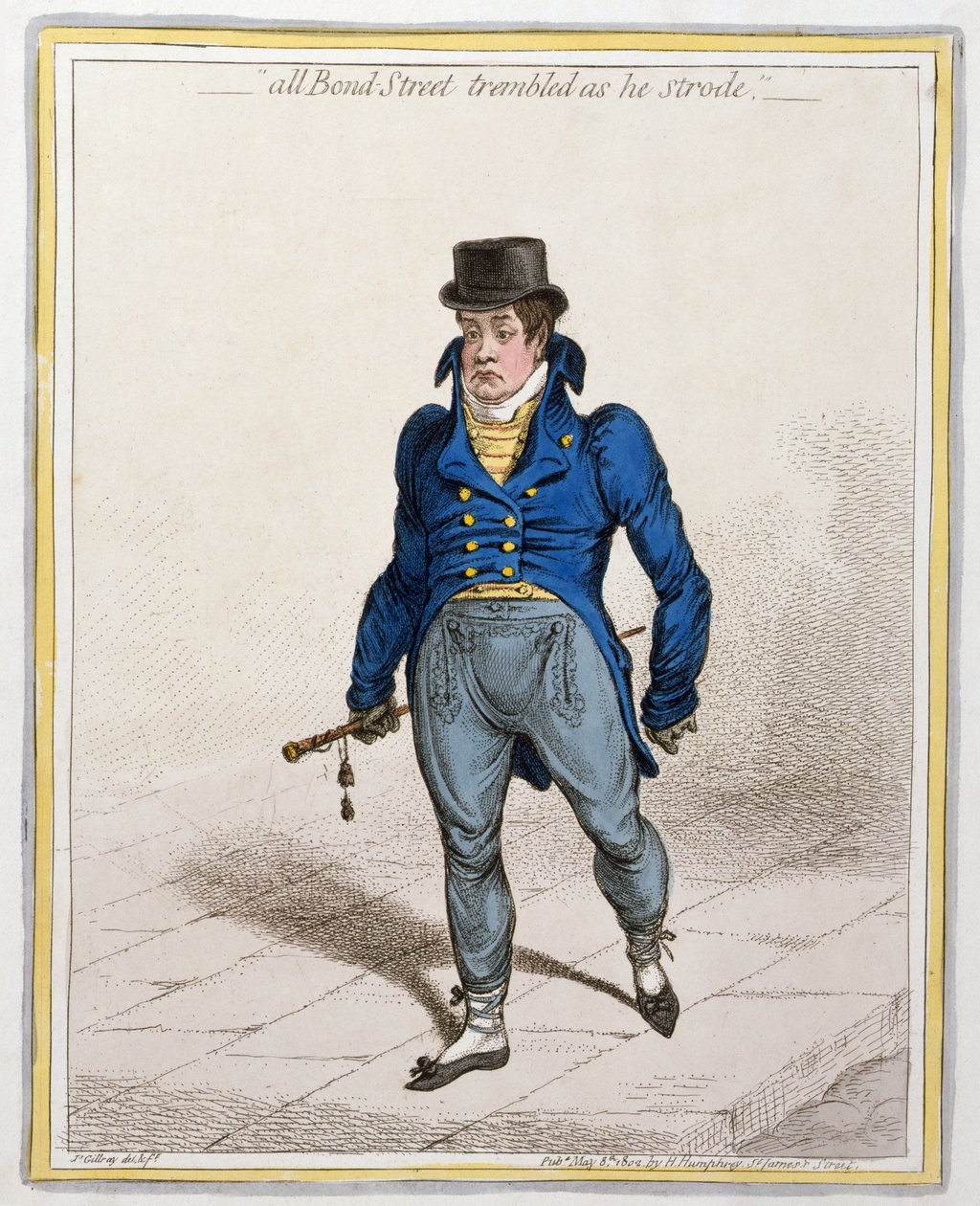 All Bond Street Trembled as he Strode, utgitt av Hannah Humphrey, 1802 (etsing og gravering) av James Gillray
