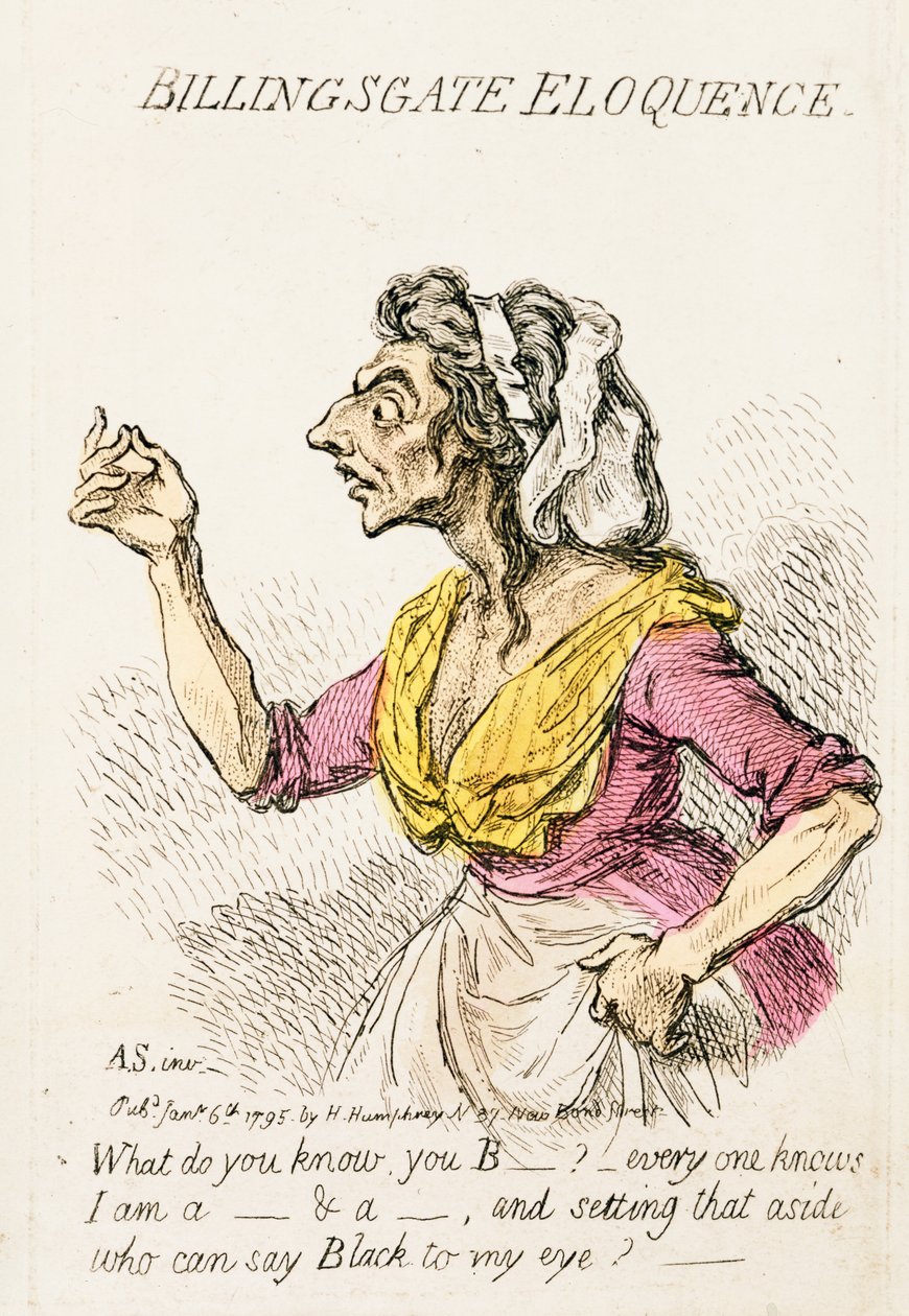 Billingsgate Eloquence, utgitt av Hannah Humphrey i 1795 håndfarget graveringsdetalj fra 191281 av James Gillray