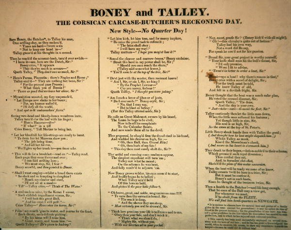 Boney and Talley, The Corsican Carcase - Butchers Reckoning Day, utgitt av Hannah Humphrey, 1803 (balladetekst som følger med 253713) av James Gillray
