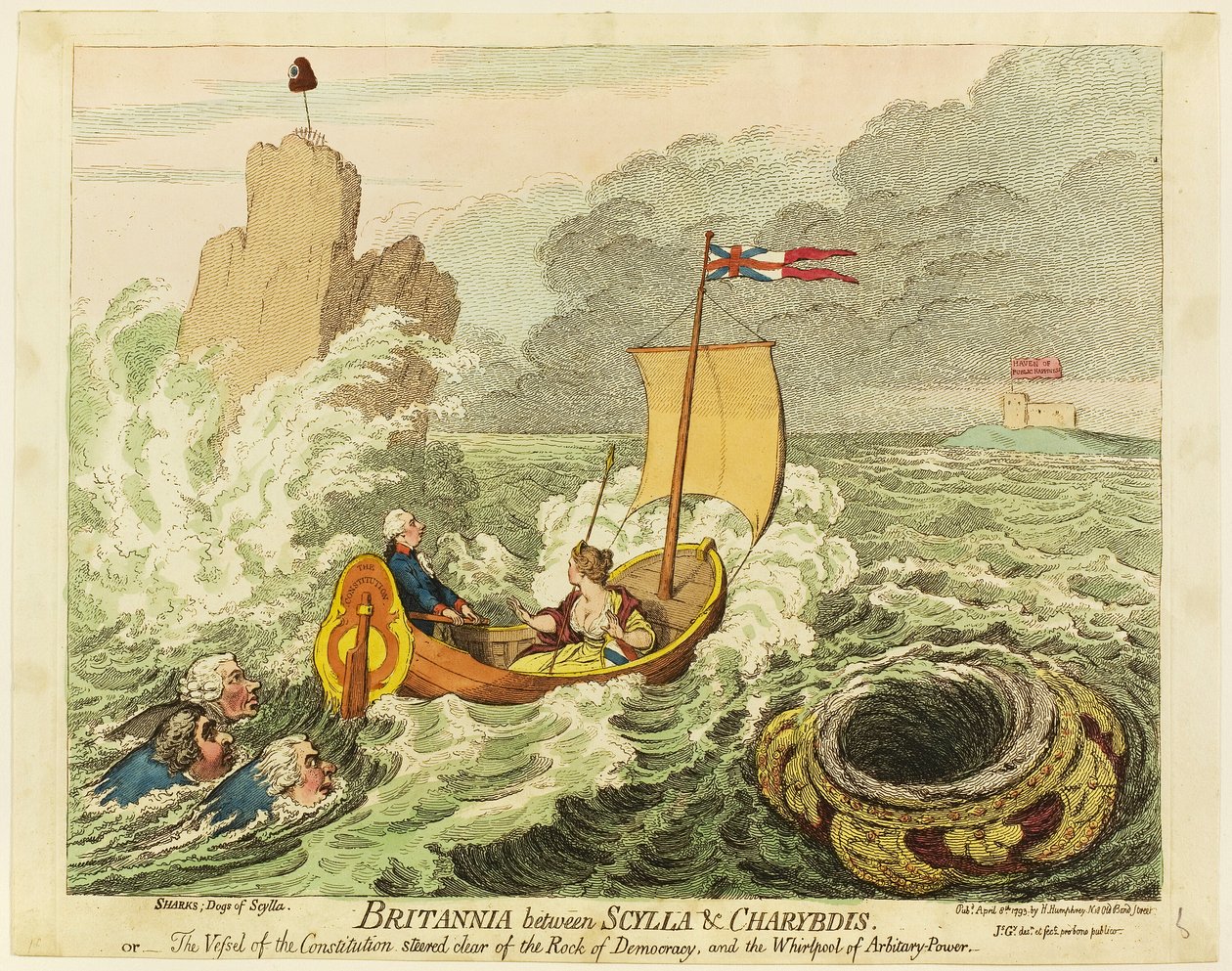 Britannia mellom Scylla og Charybdis av James Gillray