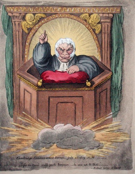 Cambridge Commencement Preken, 2. juli 1809 A.M. utgitt av Hannah Humphrey i 1809 (håndfarget etsning) av James Gillray