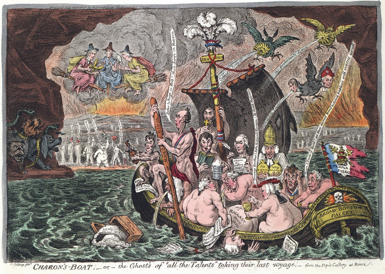 Charons Boat eller The Ghosts of all the Talents tar sin siste reise, 1807 av James Gillray