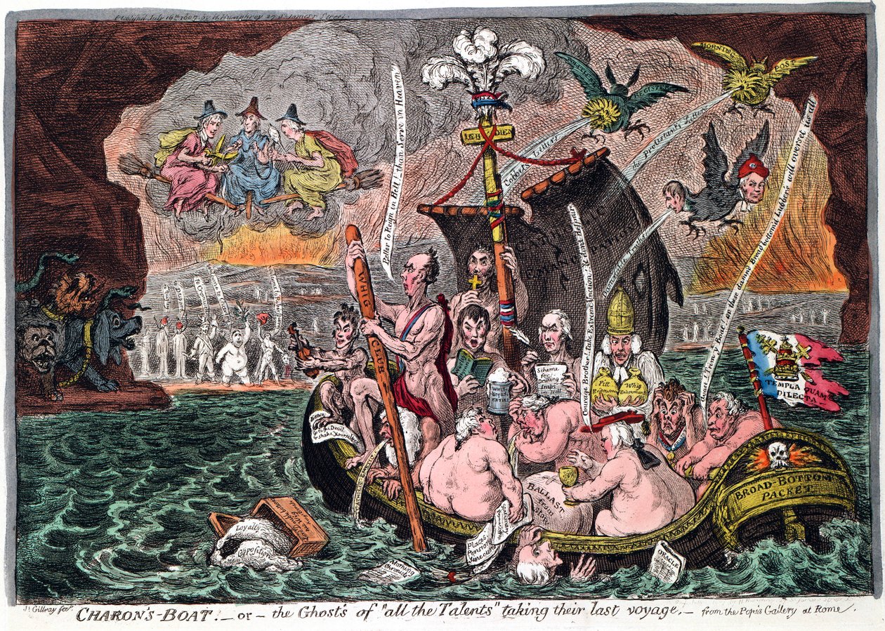 Charons Boat, eller spøkelsene til alle talentene på sin siste reise, 1807 av James Gillray