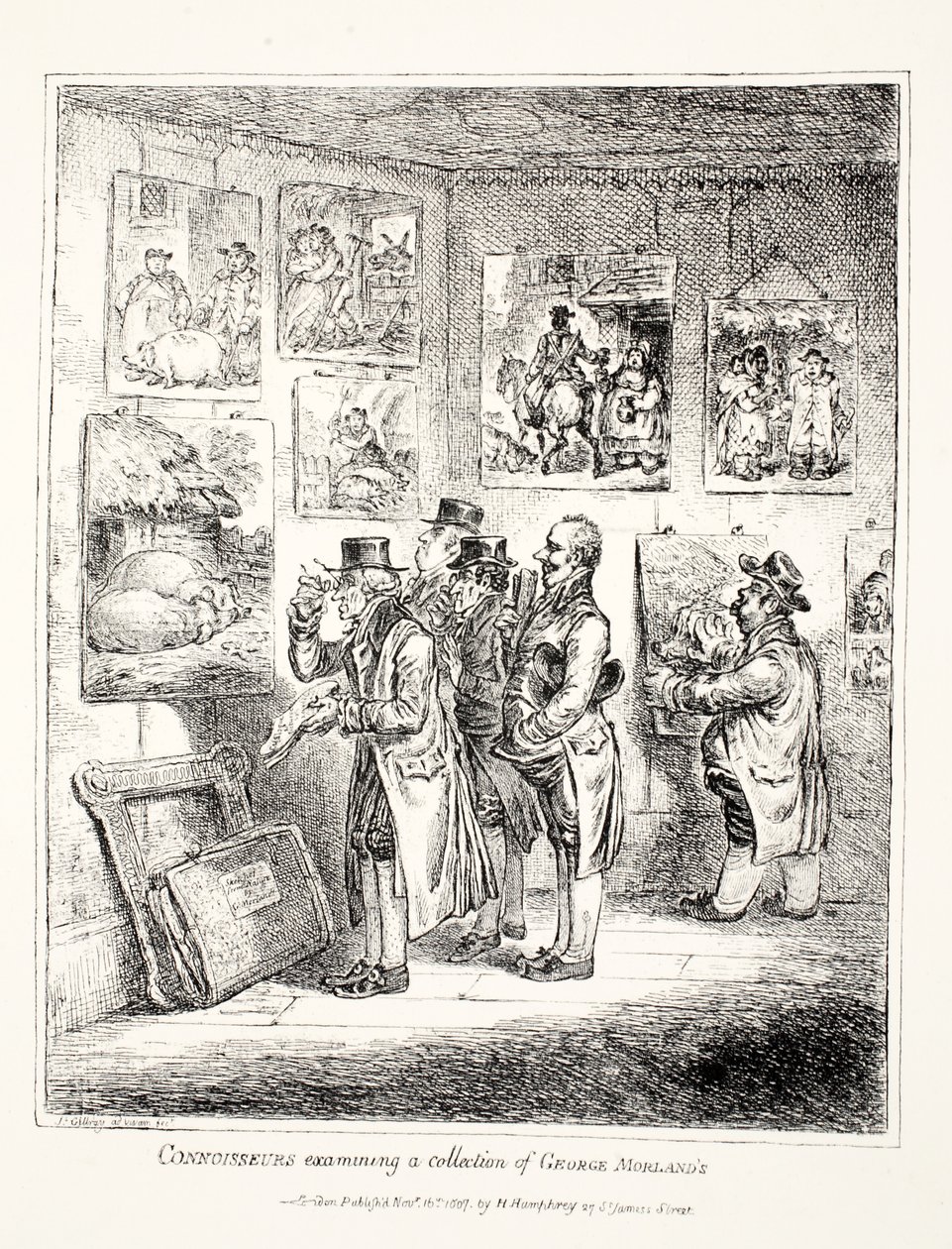 Kjennere undersøker en samling av George Morlands, 1807 av James Gillray
