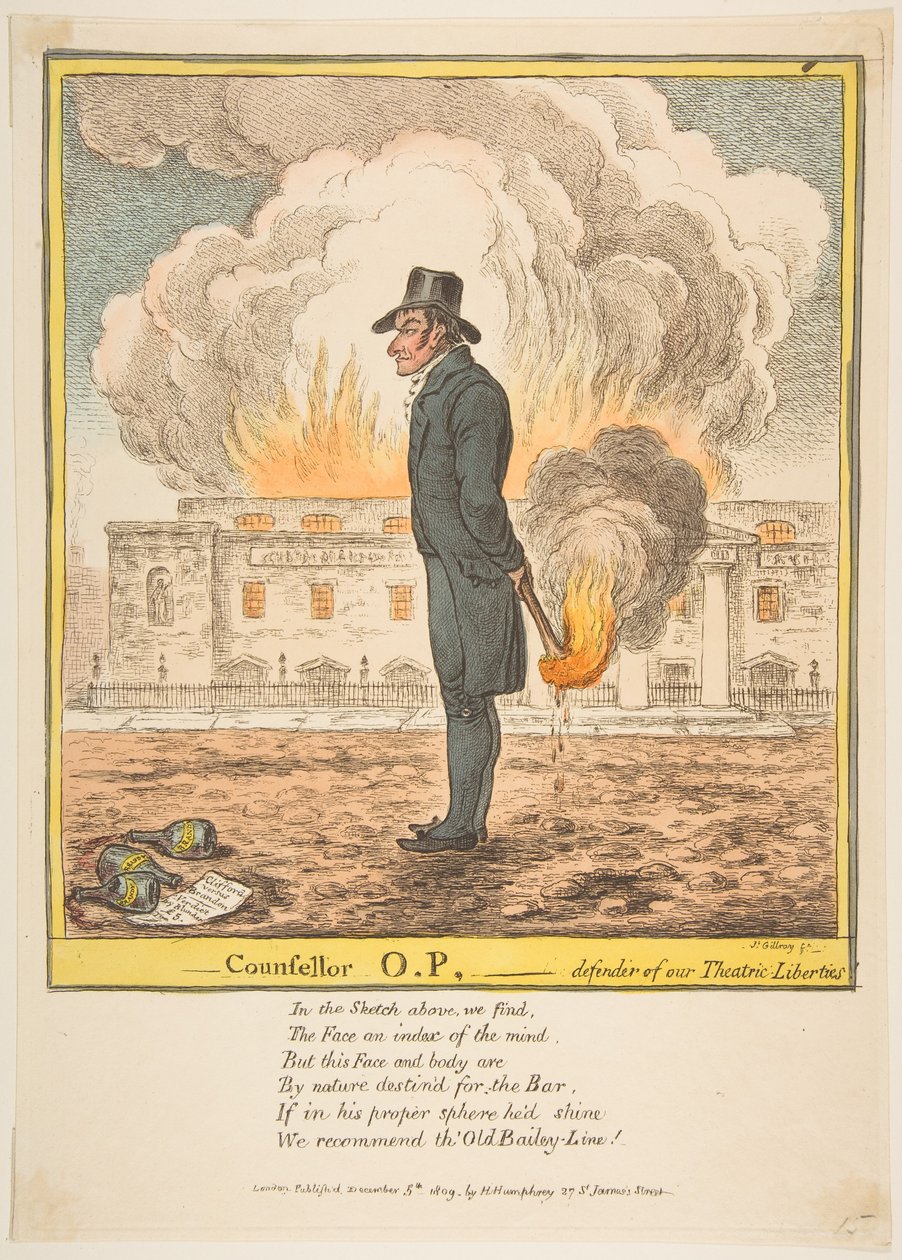 Rådgiver O.P.-Defender of our theatric Liberties, 5. desember 1809. av James Gillray