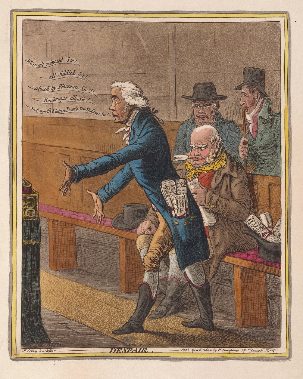 Fortvilelse, pub. 1802 (håndfarget gravering) av James Gillray