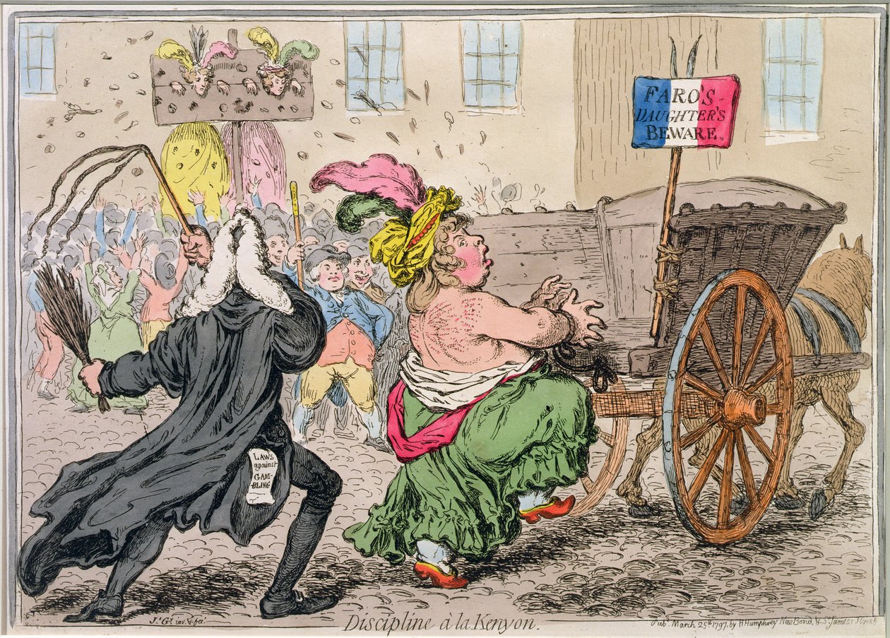 Discipline a la Kenyon, utgitt av Hannah Humphrey i 1797 (håndfarget etsning) av James Gillray