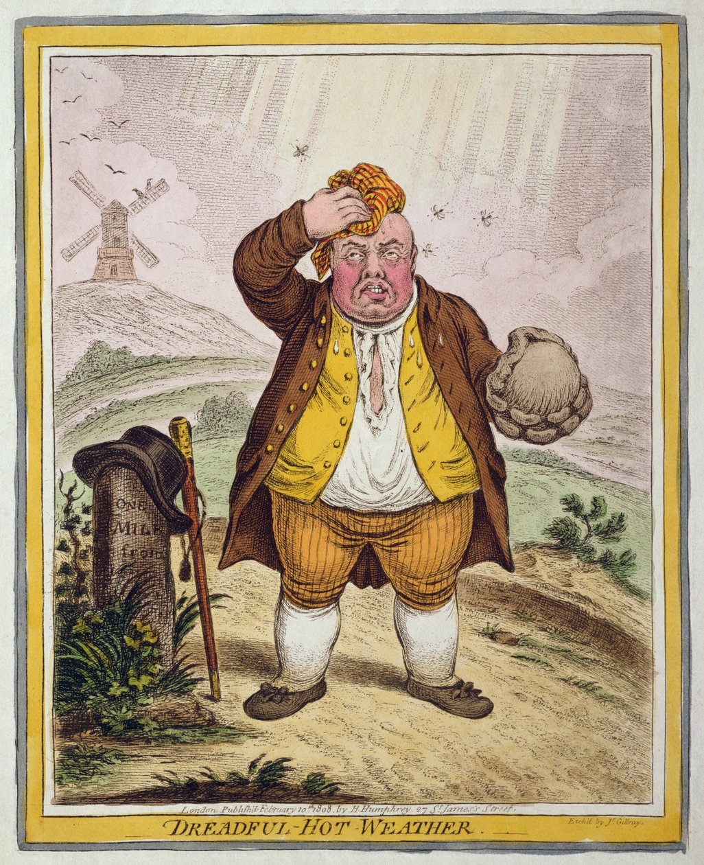 Dreadful-Hot Weather, utgitt av Hannah Humphrey i 1808 (håndfarget etsning) av James Gillray
