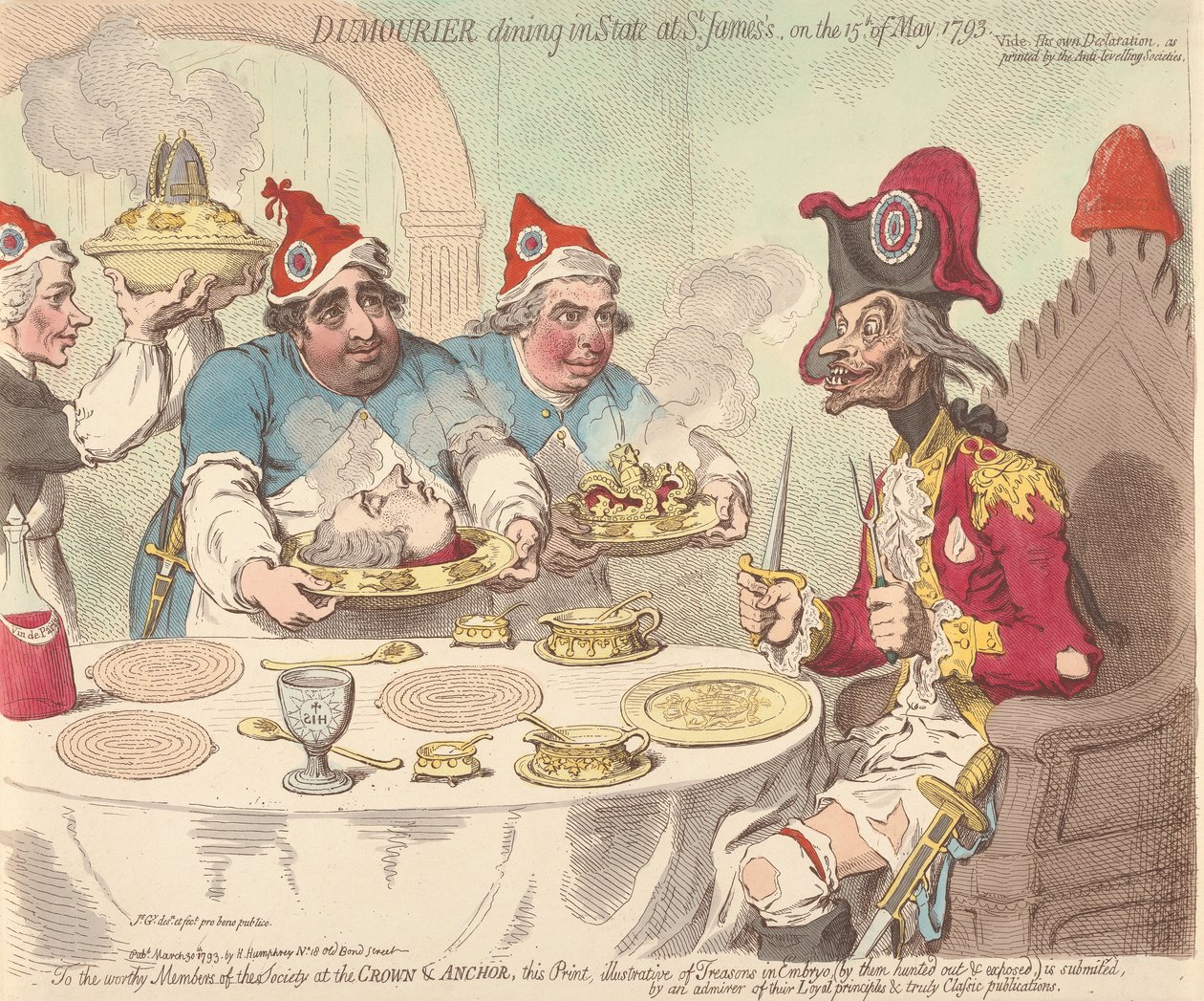 Dumouriez spiser i fullt statlig høytid i St. James 15. mai 1793 av James Gillray