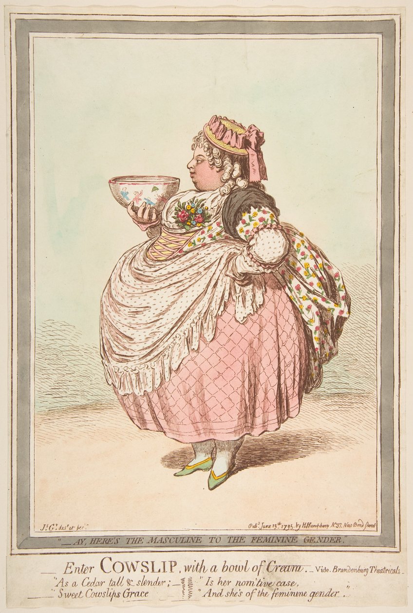 Gå inn Cowslip med en bolle med krem. - ved Brandenburg Teater, 13. juni 1795. av James Gillray
