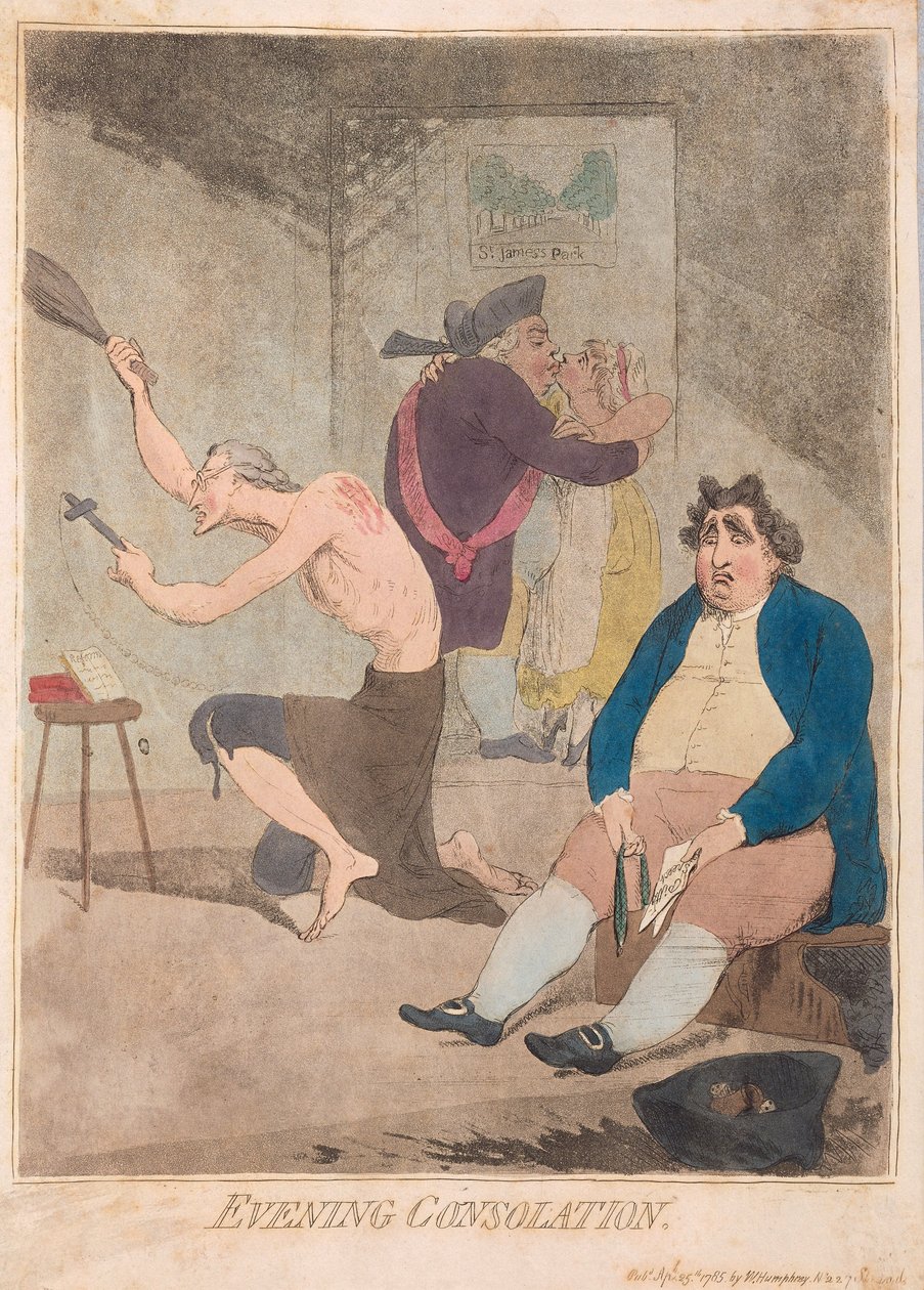 Kveldstrøst, pub. 1785 (håndfarget gravering) av James Gillray