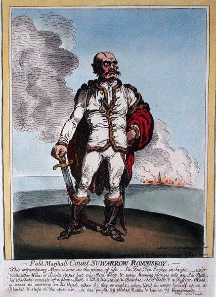 Field-Marshall Count Suwarrow-Rominiskoy (1729-1800) utgitt av Hannah Humphrey i 1799 (håndfarget etsning) av James Gillray