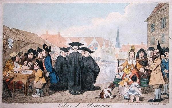 Flemish Characters, utgitt av G. Humphrey i 1793 (håndfarget gravering) av James Gillray