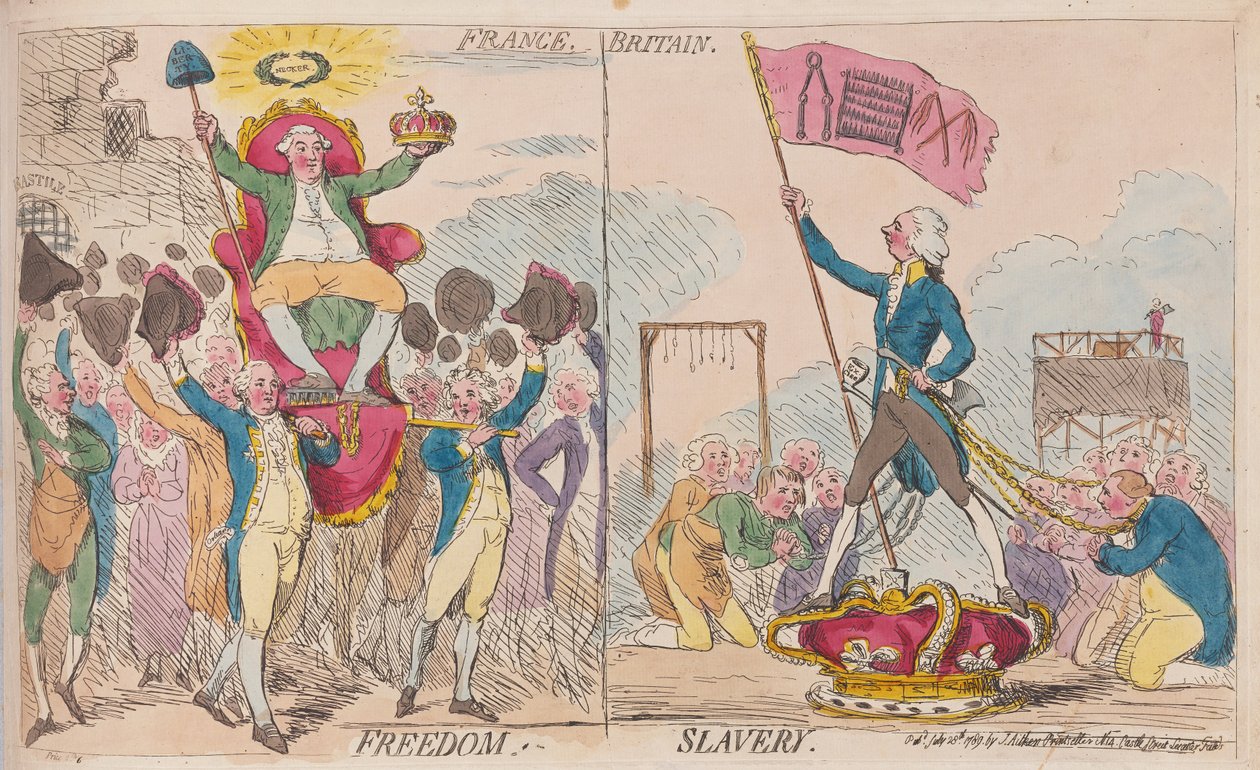 France Freedom, Britain Slavery, pub. 1789 (håndfarget gravering) av James Gillray