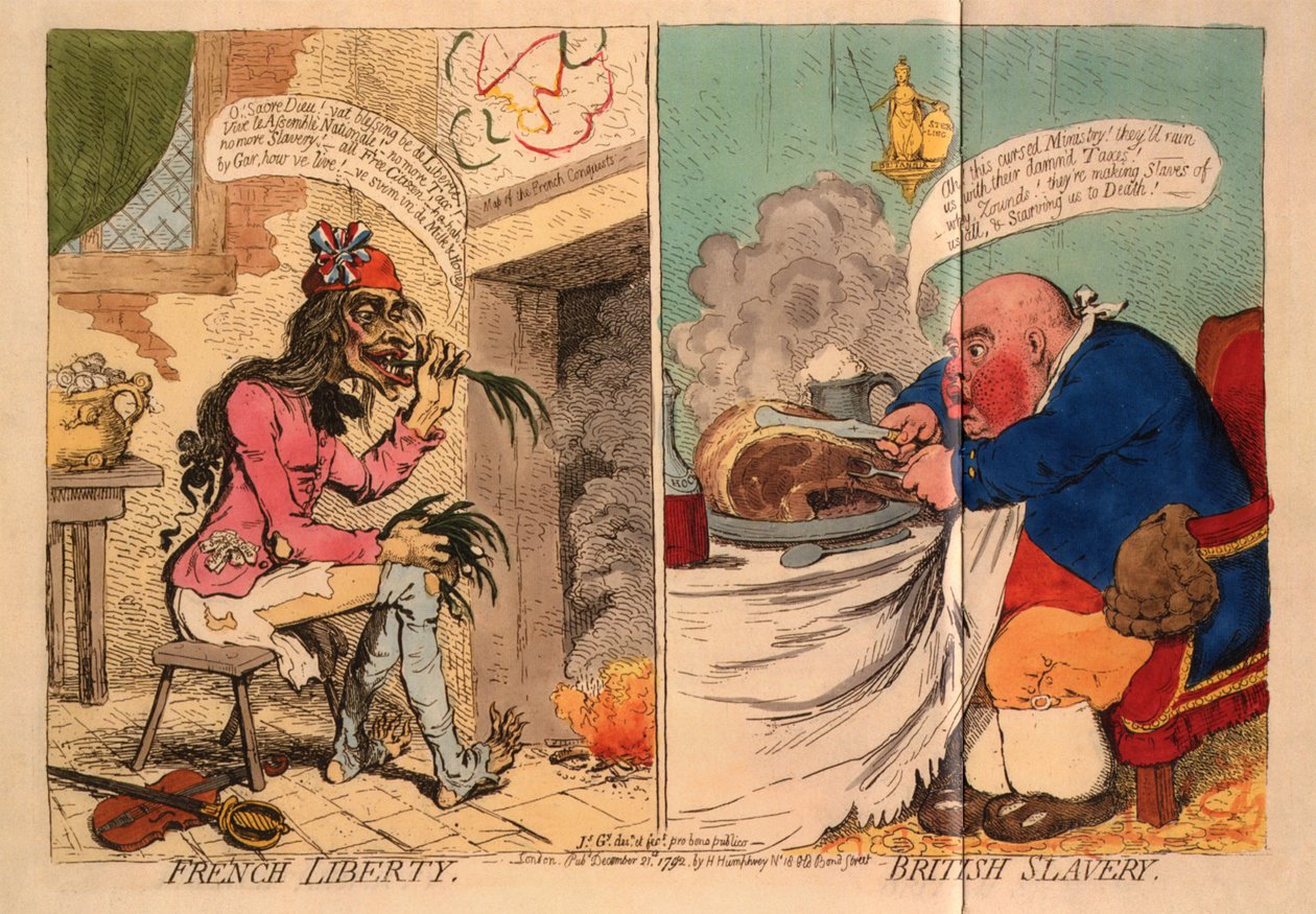 Fransk frihet. Britisk slaveri, 1792 av James Gillray