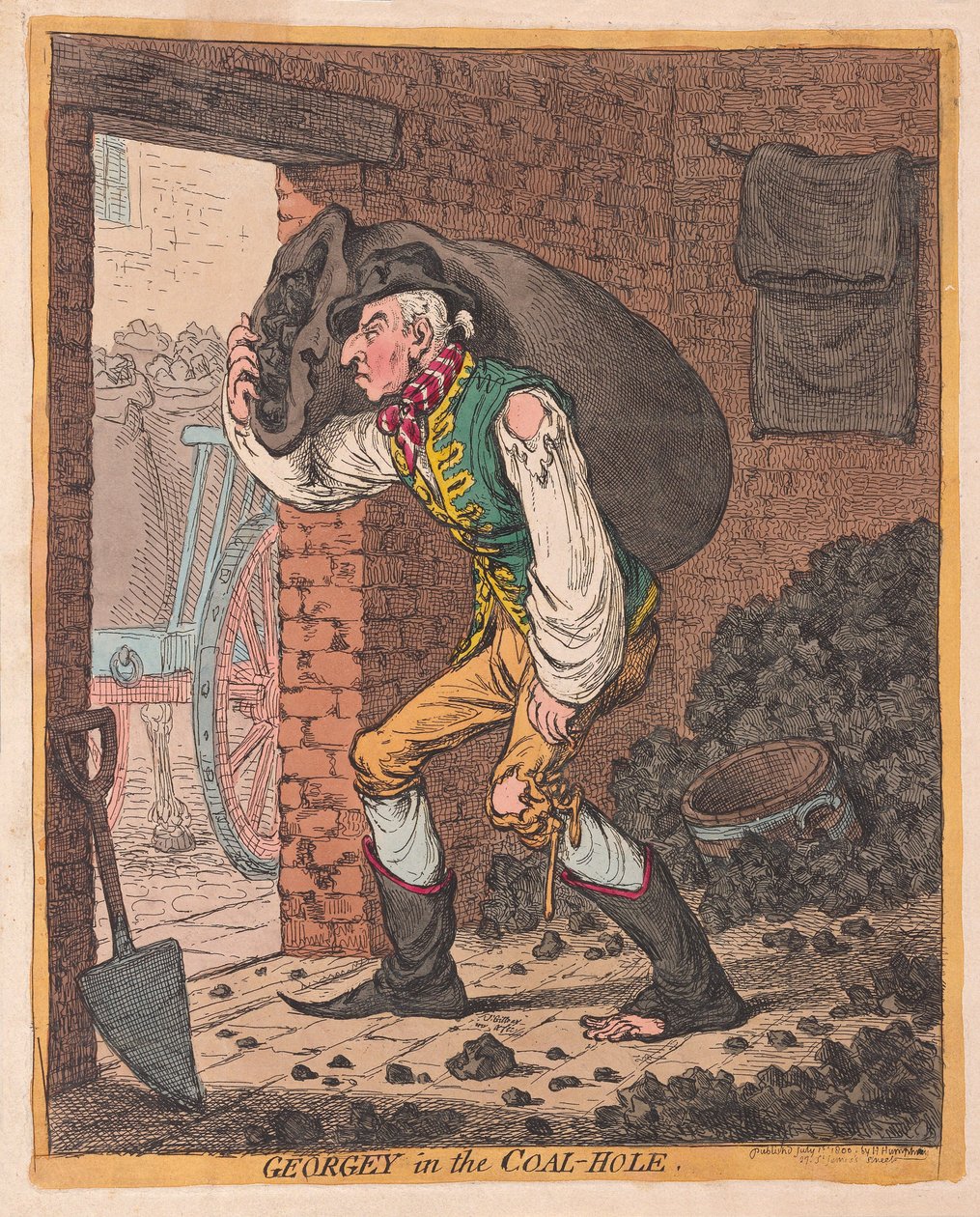 Georgey in the Coal Hole, pub. 1800 (håndfarget gravering) av James Gillray