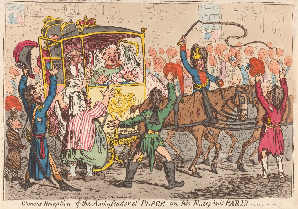 Strålende mottakelse av fredsambassadøren ved hans inntog i Paris av James Gillray