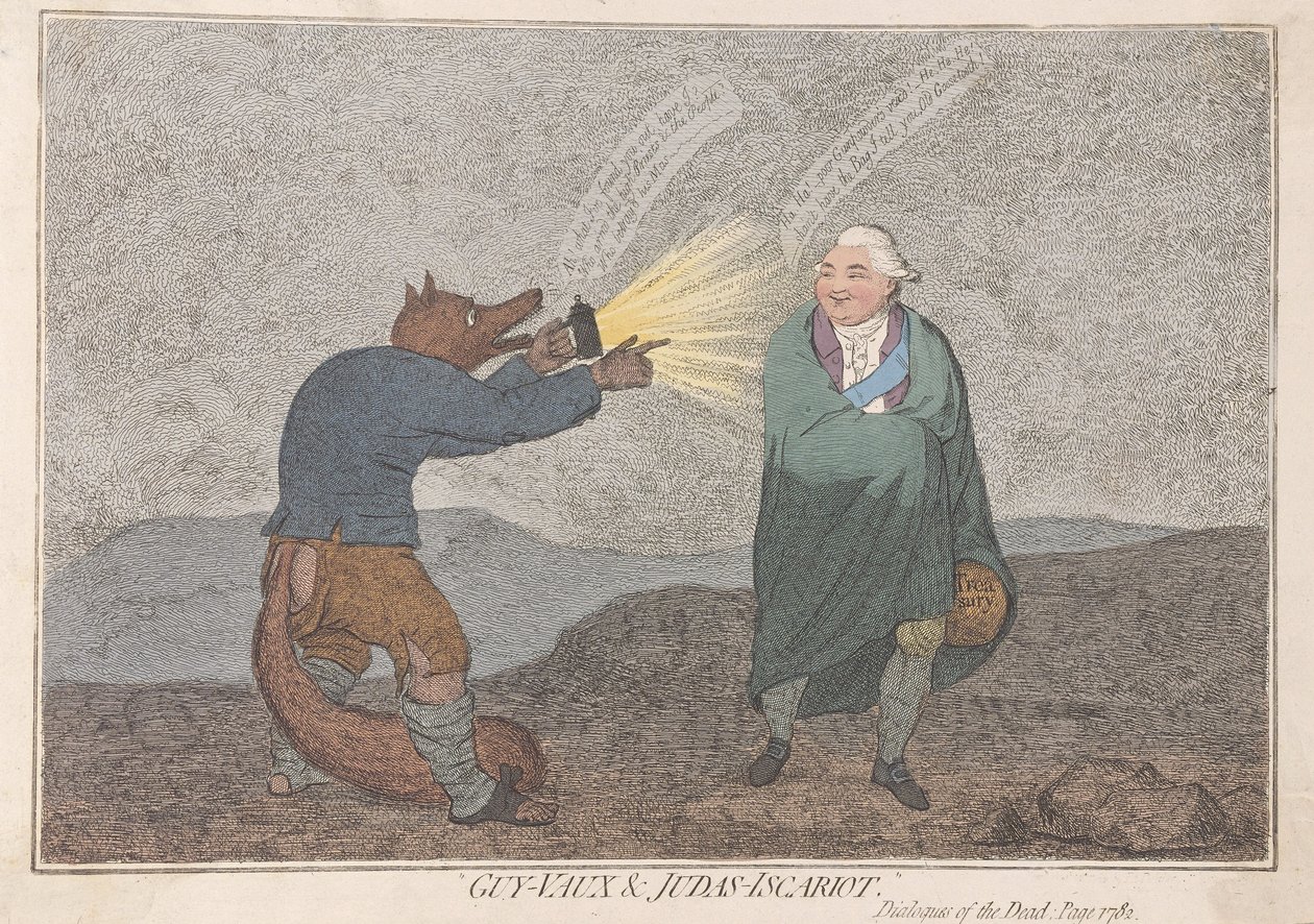 Guy-Vaux og Judas-Iskariot, pub. 1782 (håndfarget gravering) av James Gillray