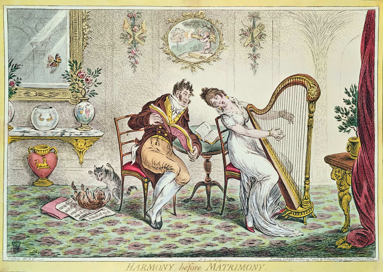 Harmoni før ekteskap, 1805 (fargegravering) av James Gillray