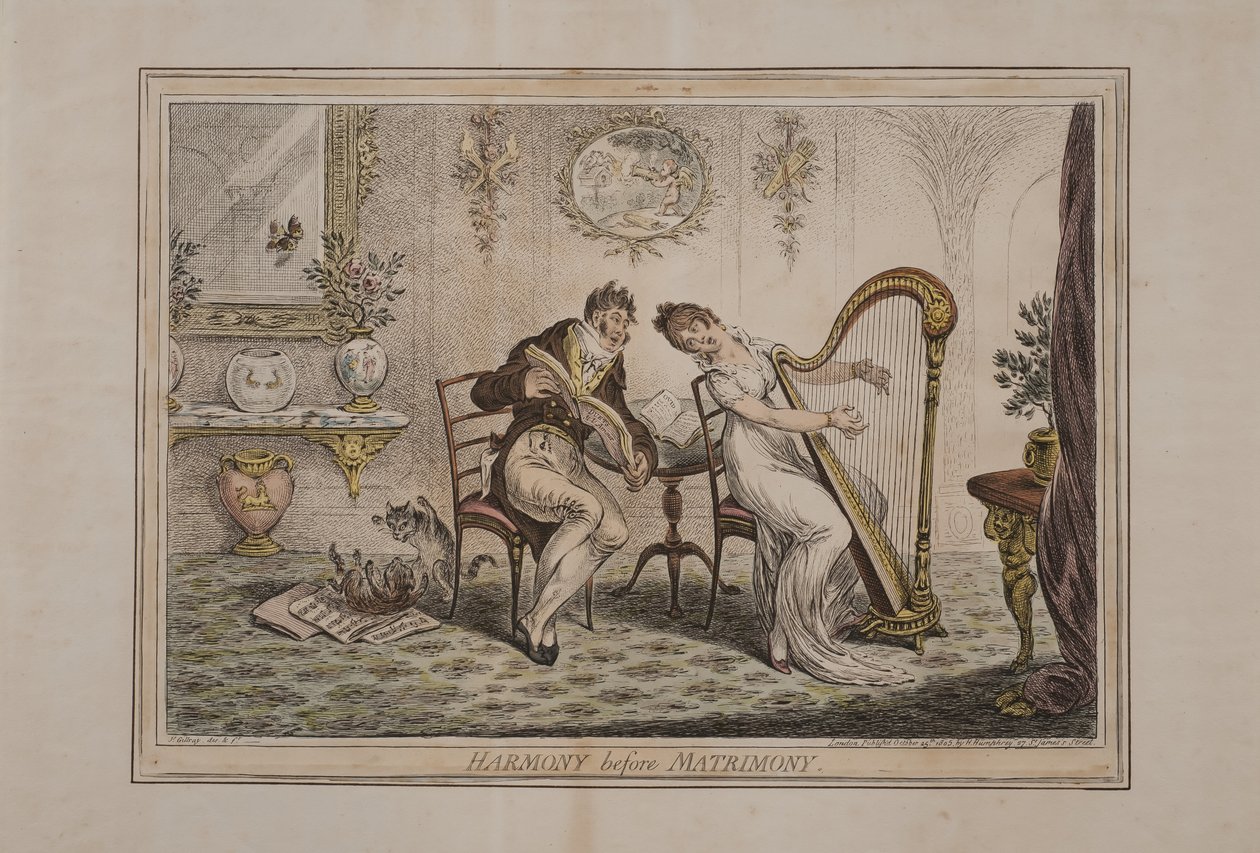 Harmony before Matrimony, utgitt av Hannah Humphrey, 1805 (håndfarget etsning) av James Gillray