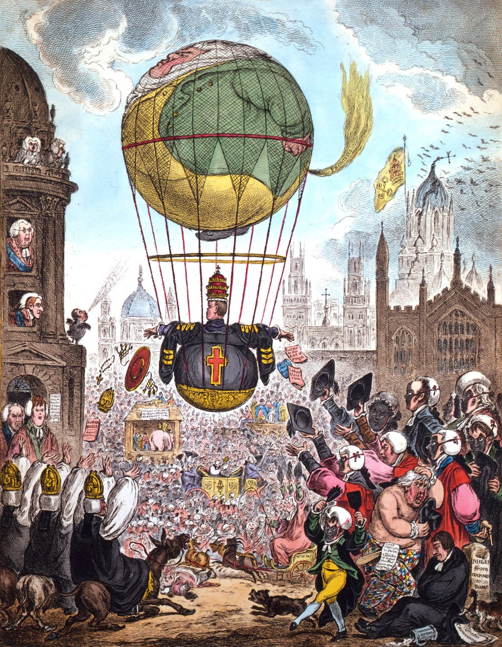 Han styrer sin Flight Aloft, påhviler den mørke luften som føltes uvanlig vekt., 1810 av James Gillray