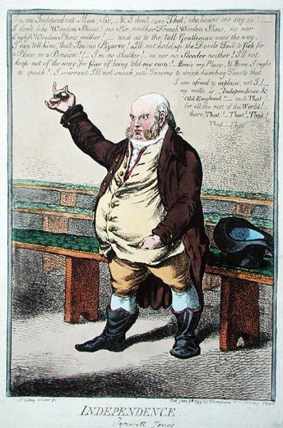 Independence, eller Tyrwhitt Jones, utgitt av Hannah Humphrey i 1799 (håndfarget etsning) av James Gillray
