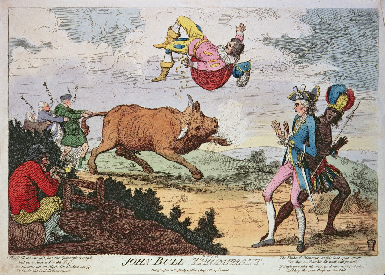 John Bull Triumphant, utgitt av William Humphrey, 4. januar 1780 (farget litografi) av James Gillray