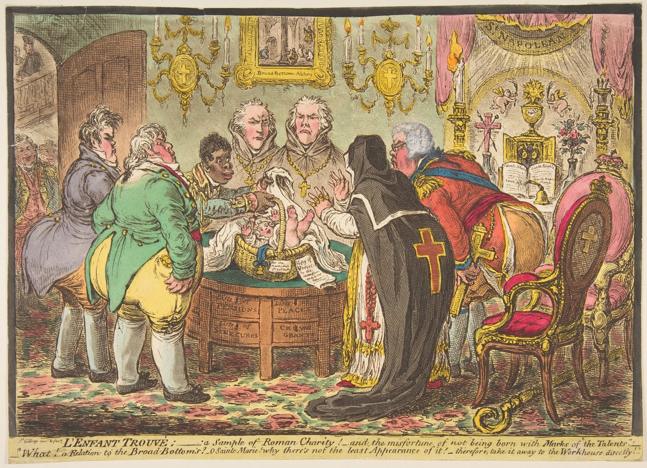 Lenfant Trouvé:-et eksempel på romersk veldedighet!-eller-ulykken ved ikke å bli født med..., 19. mai 1808. av James Gillray