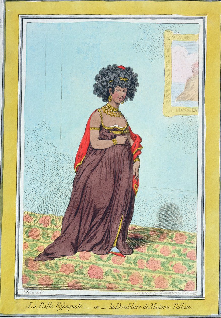 La Belle Espagnole, eller La Doublure de Madame Tallien (1773-1835) utgitt av Hannah Humphrey i 1796 (håndfarget etsning) av James Gillray
