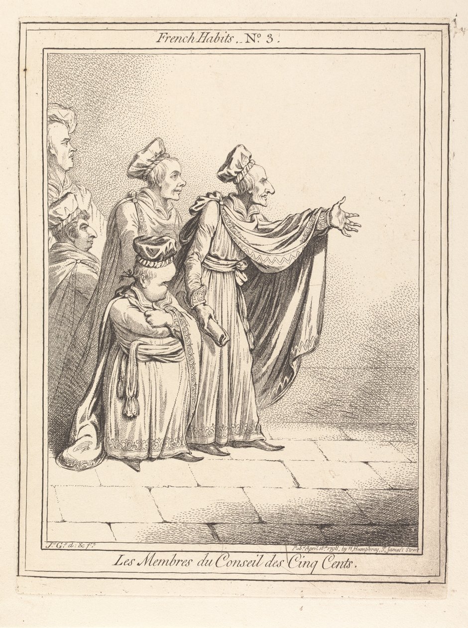 Medlemmene av De fem hundres råd. Franske drakter nr. 3 av James Gillray