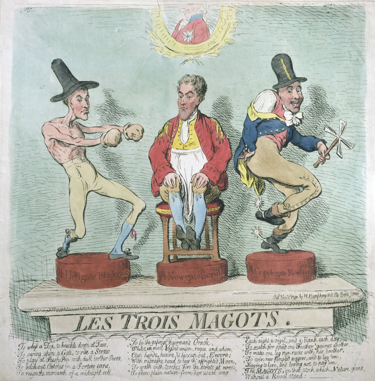 Les Trois Magots, utgitt av Hannah Humphrey i 1791 (håndfarget etsning) av James Gillray