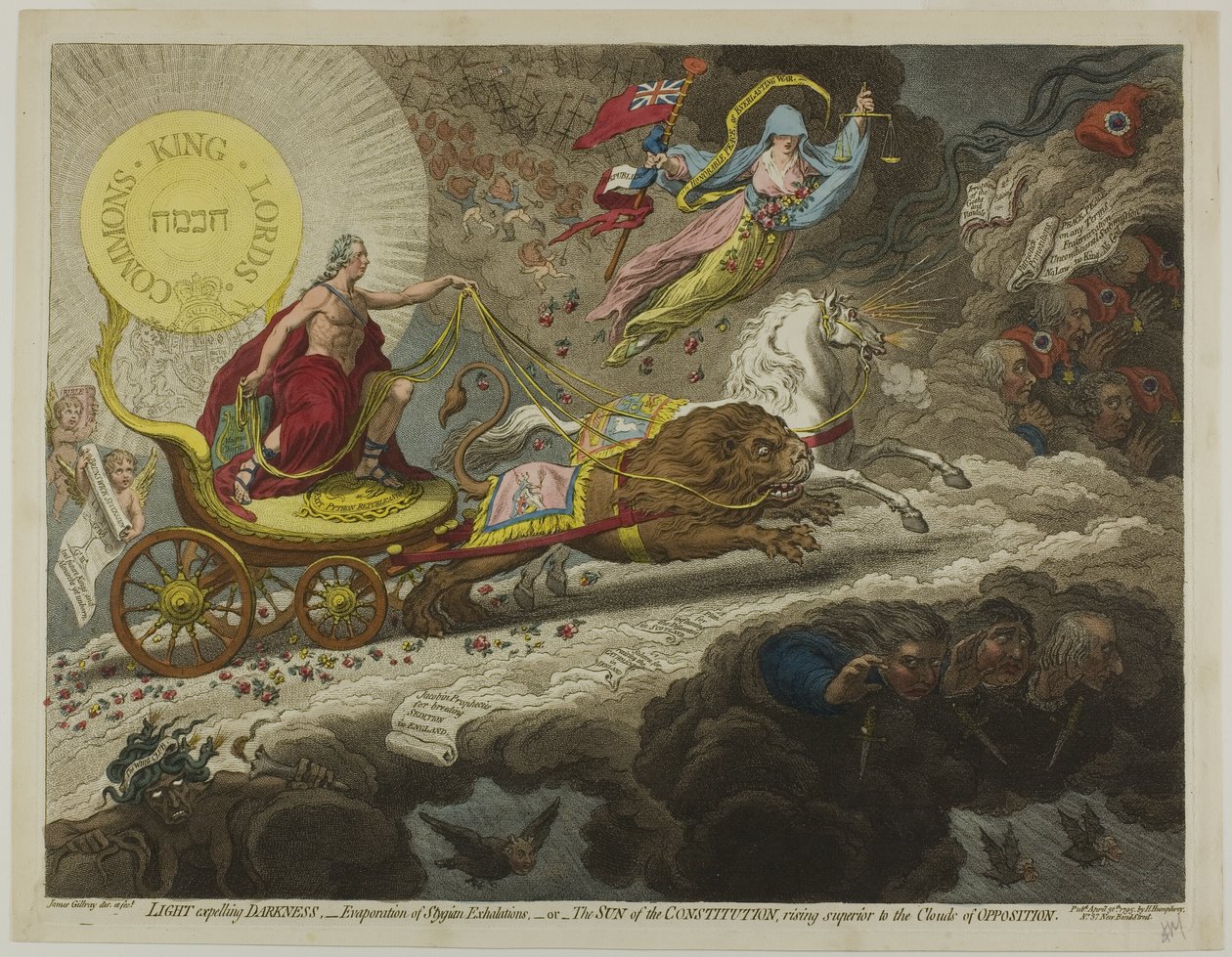 Lys som fordriver mørke,-Fordampning av Stygian-ekspirasjoner,-eller-The Sun of the Constitution, Rising Superior to the Clouds of Opposition av James Gillray