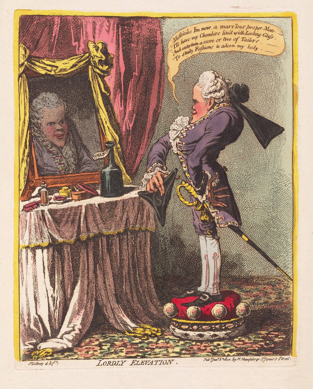 Lordly Elevation, pub. 1802 (håndfarget gravering) av James Gillray