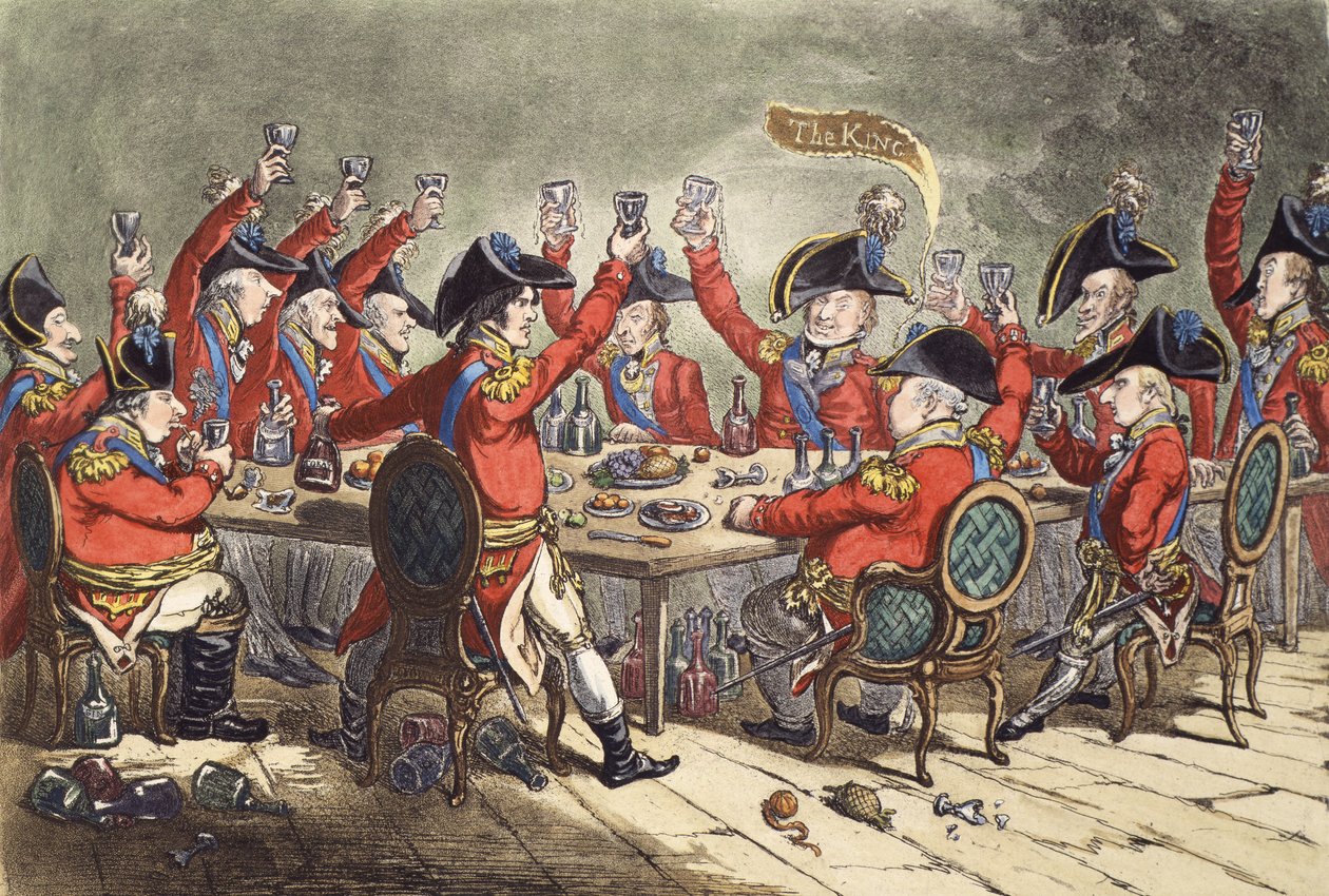 "Loyal Souls - or a Peep into the Messroom at St. James", 1797 av James Gillray