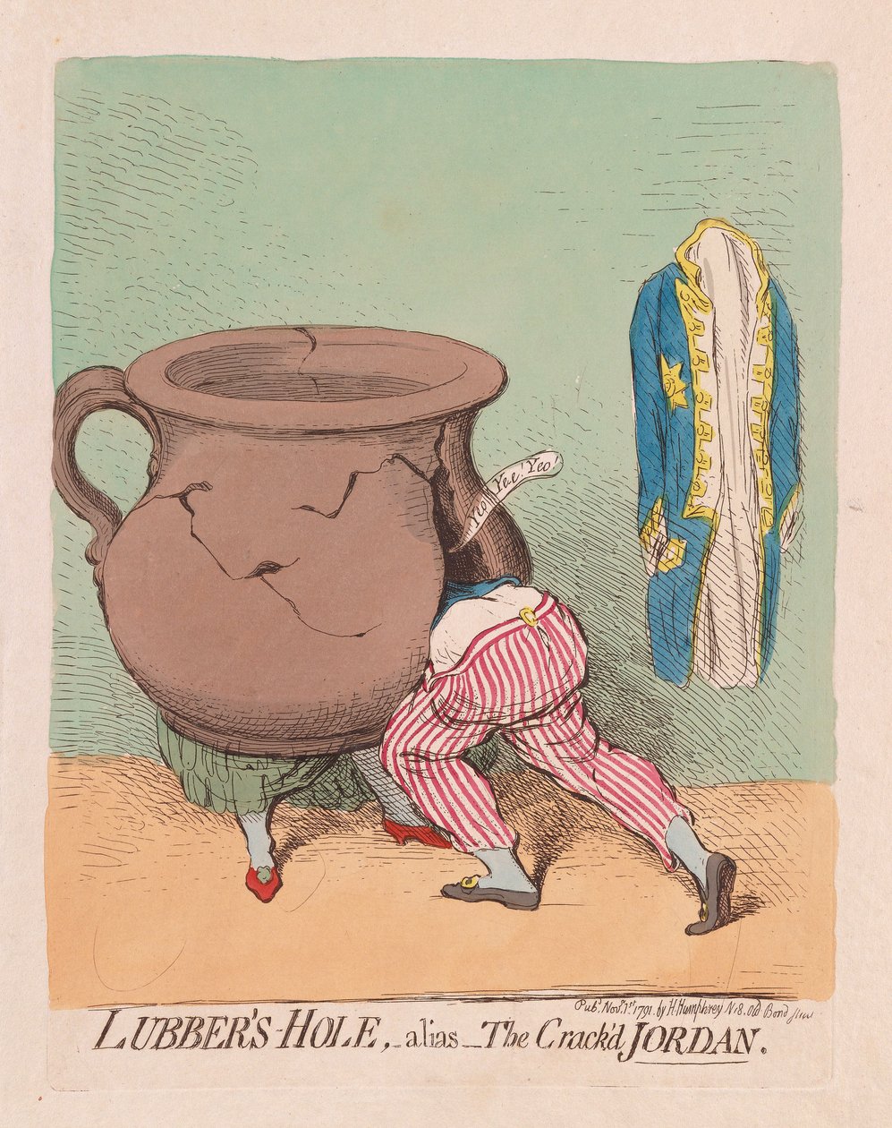 Lubbers Hole, alisa The Crackd Jordan, pub. 1791 (håndfarget gravering) av James Gillray
