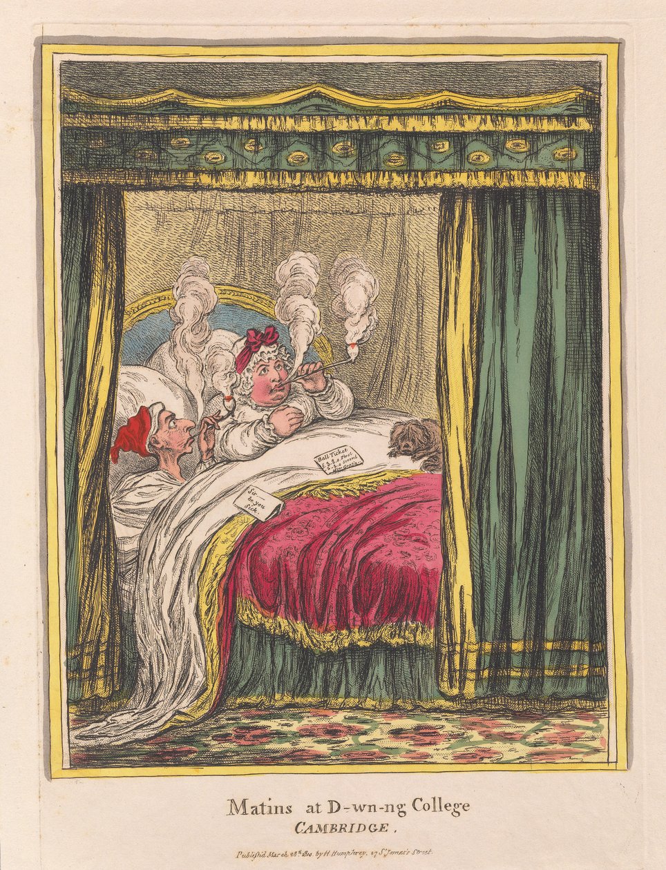 Matins and D-wn-ng College, Cambridge, pub. 1810 (håndfarget gravering) av James Gillray