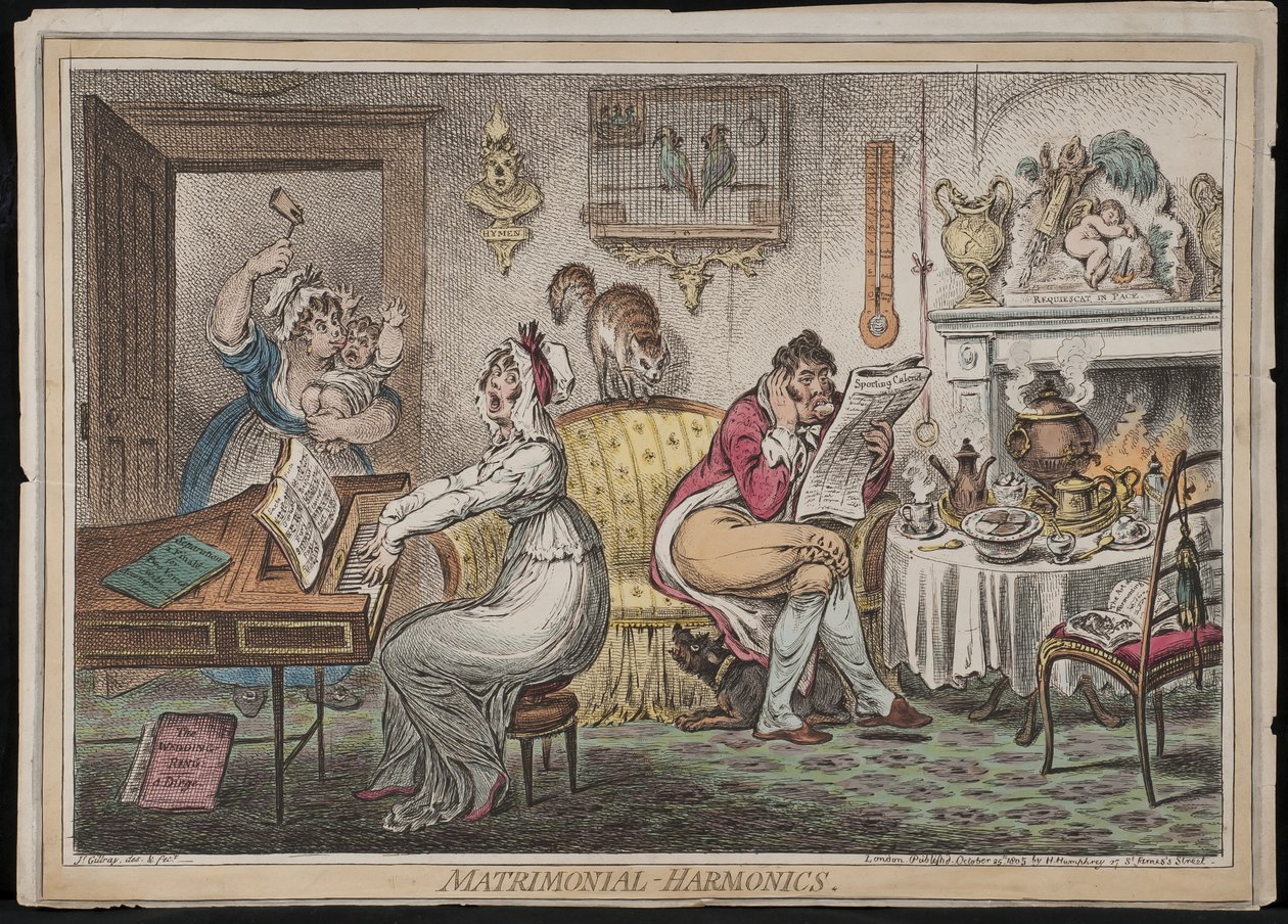Matrimonial Harmonics, utgitt av Hannah Humphrey, 1805 (håndfarget etsning) av James Gillray