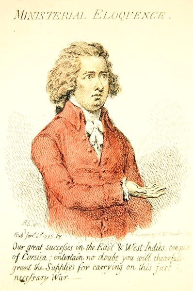 Ministerial Eloquence, utgitt av Hannah Humphrey i 1795 (håndfarget gravering) (detalj fra 191281) av James Gillray
