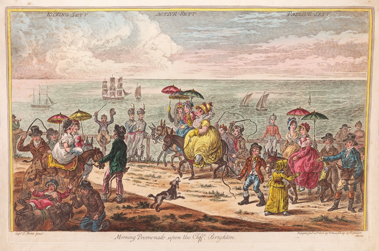Morning Promenade upon the Cliff, Brighton, etter Captain J. Morse, pub. 1806 (håndfarget gravering) av James Gillray