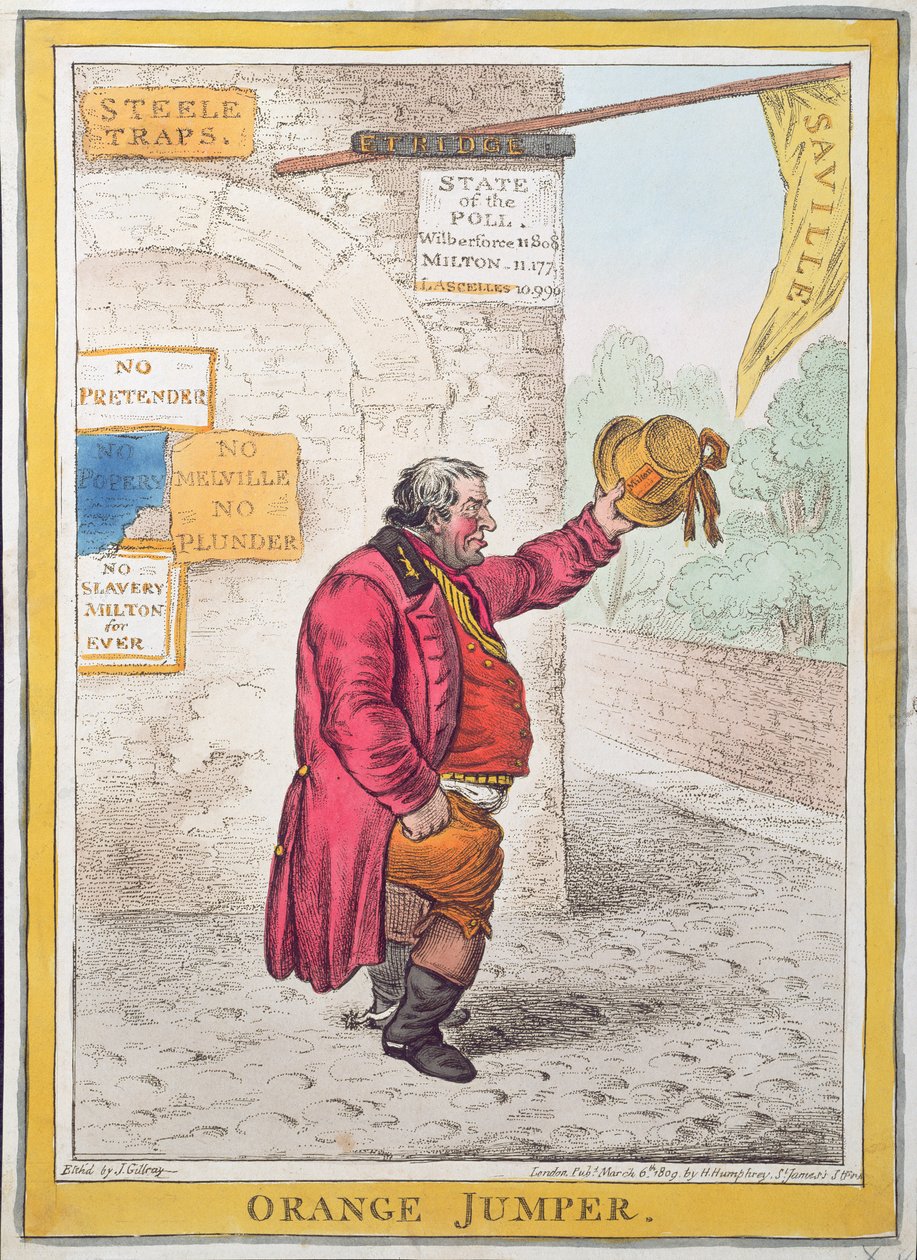 Orange Jumper, utgitt av Hannah Humphrey i 1809 (håndfarget etsning) av James Gillray