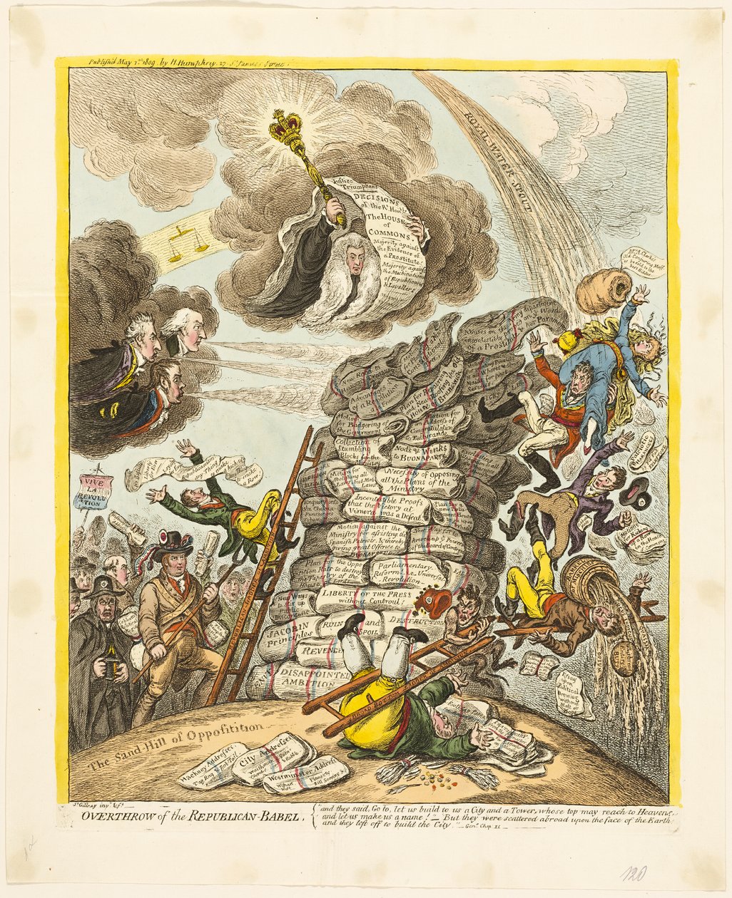 Styrtet av republikaneren-Babel av James Gillray