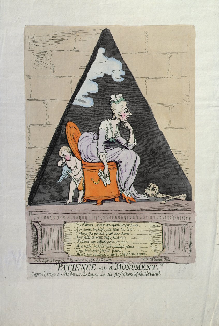 Patience on a Monument, utgitt av Hannah Humphrey i 1791 (håndfarget etsning) av James Gillray