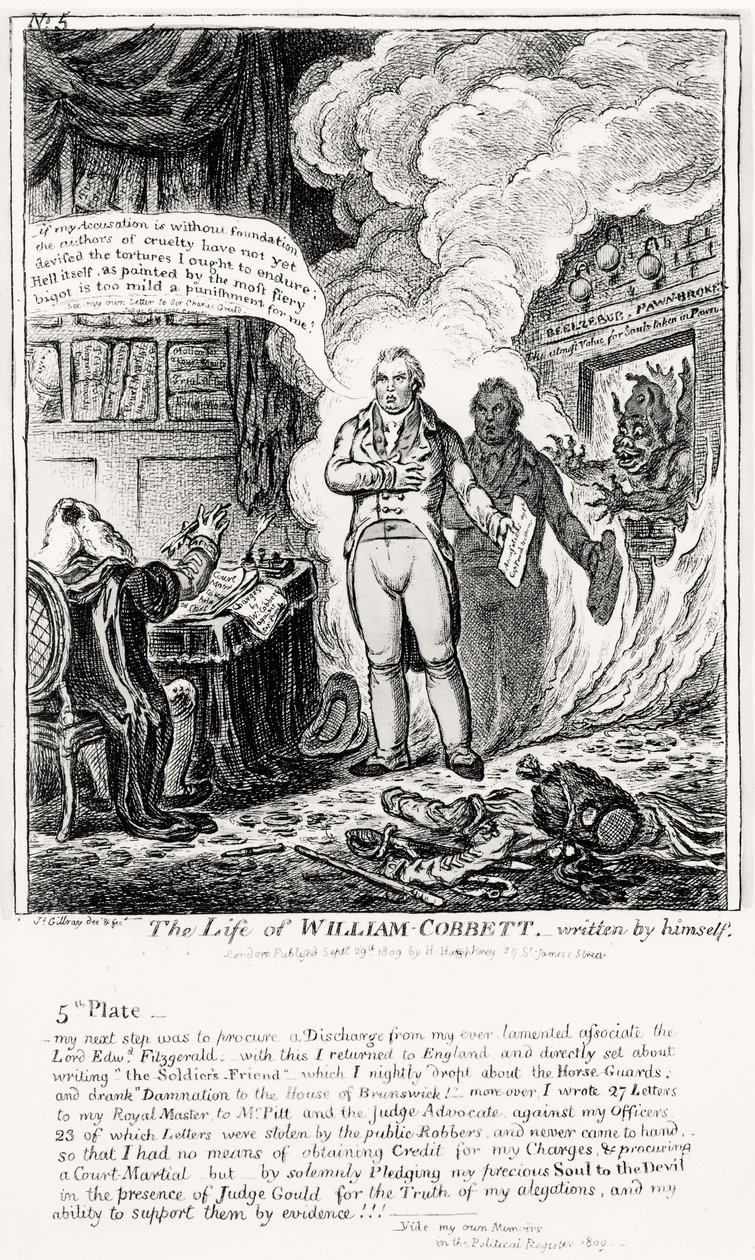 Plate 5, fra The Life of William Cobbett, skrevet av ham selv, pub. av H. Humphrey, 1809 av James Gillray