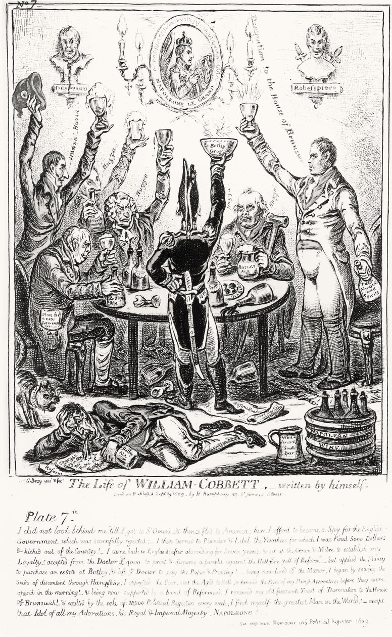 Plate 7, fra The Life of William Cobbett, skrevet av ham selv, pub. av H. Humphrey, 1809 av James Gillray