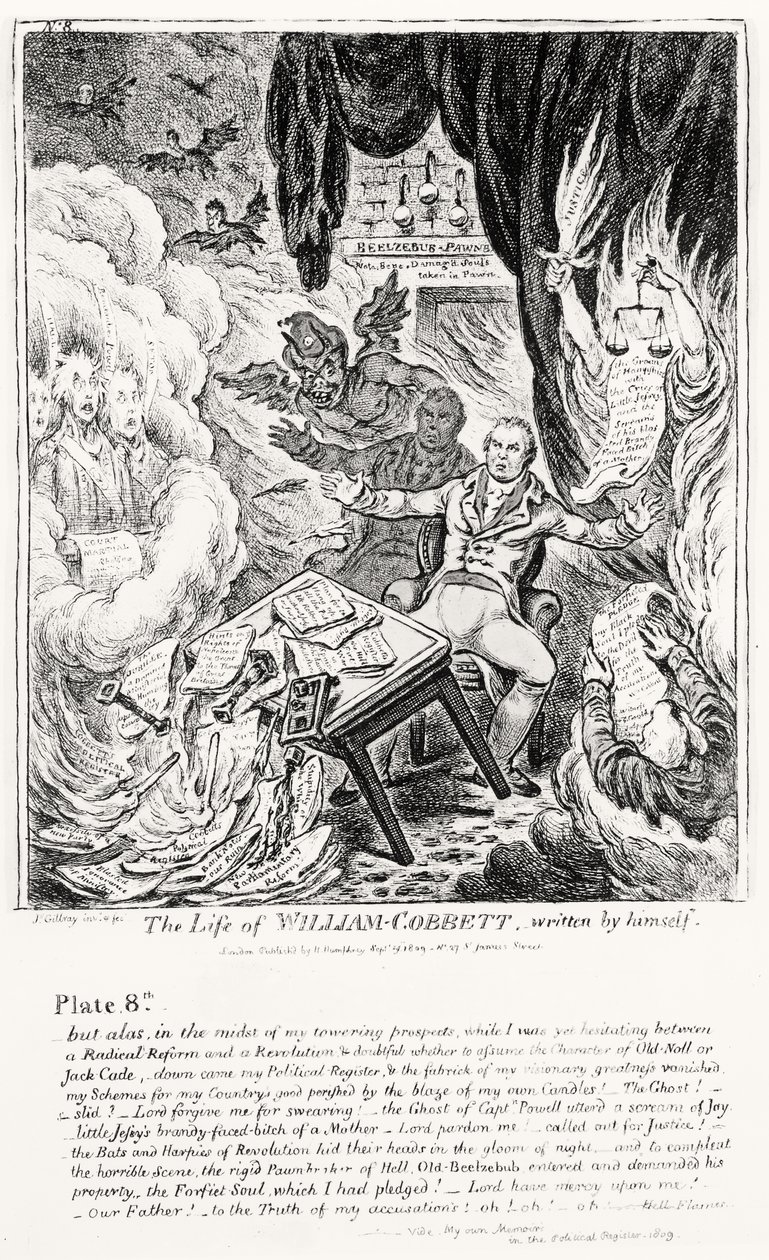 Plate 8, fra The Life of William Cobbett, skrevet av ham selv, pub. av H. Humphrey, 1809 av James Gillray