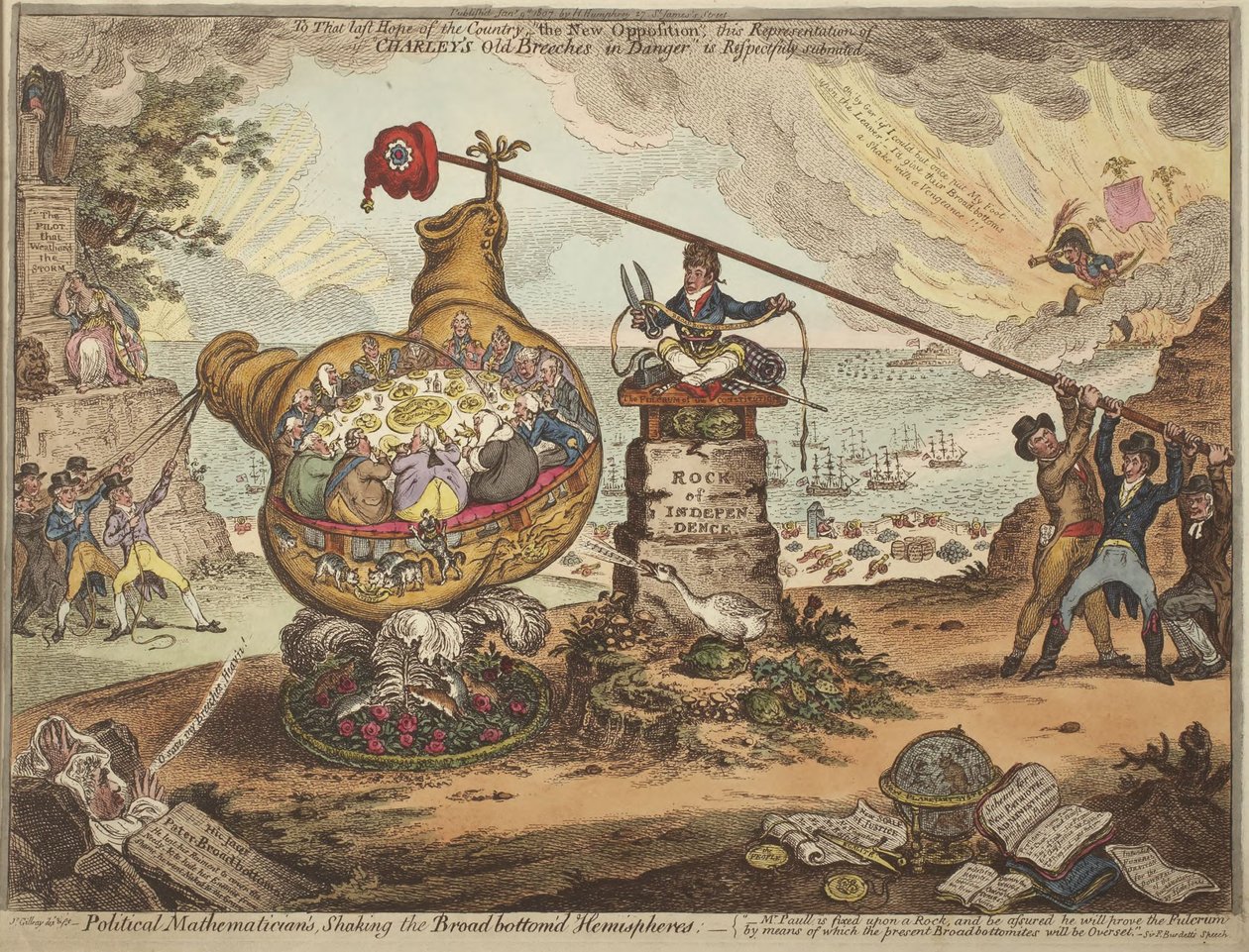 Politiske matematikere som rister de bredbunnede hemisfærene av James Gillray
