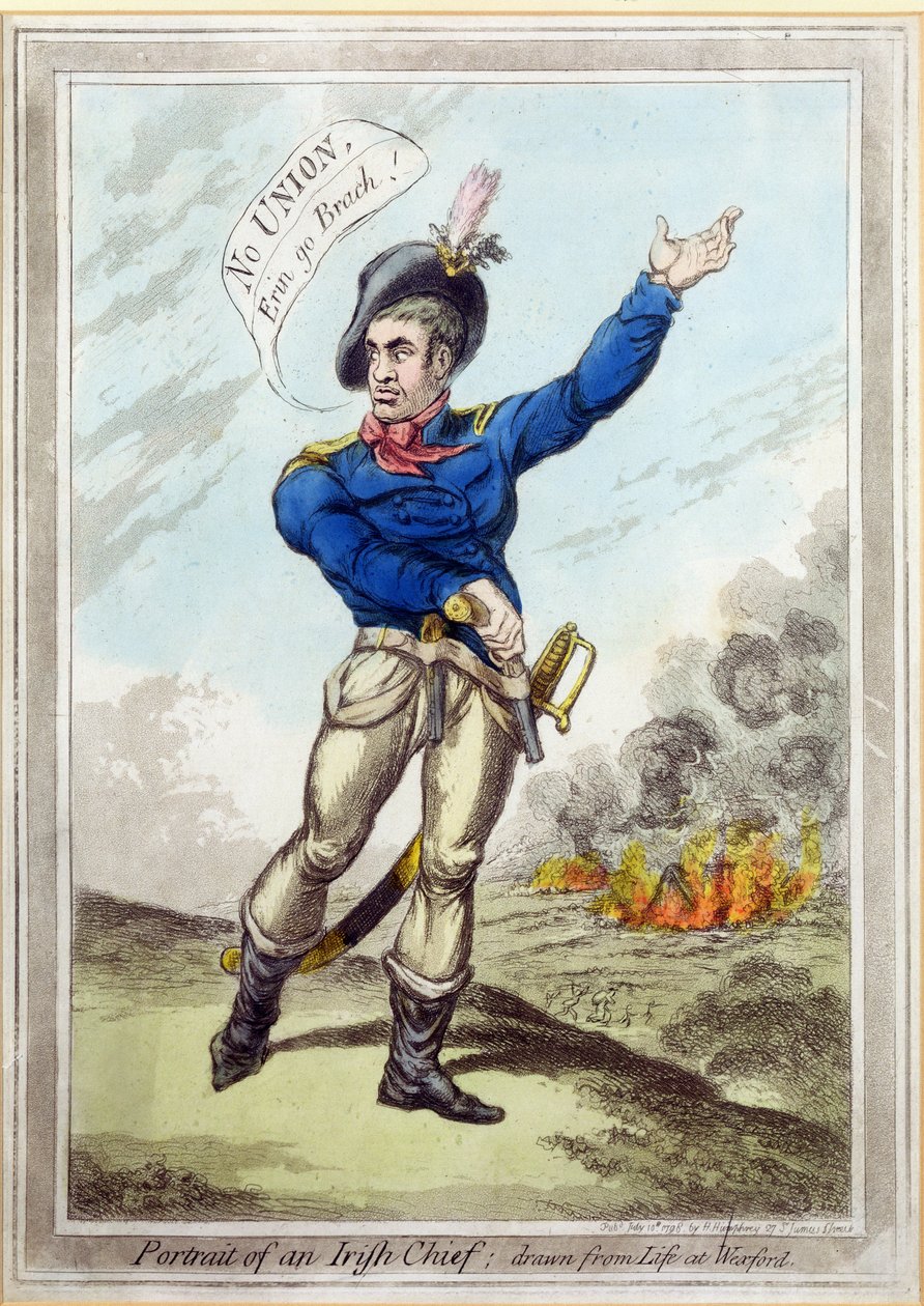 Portrett av en irsk høvding, hentet fra livet på Wexford, pub. av H. Humphrey, 10. juli 1798 (se 105459 for bundw) av James Gillray