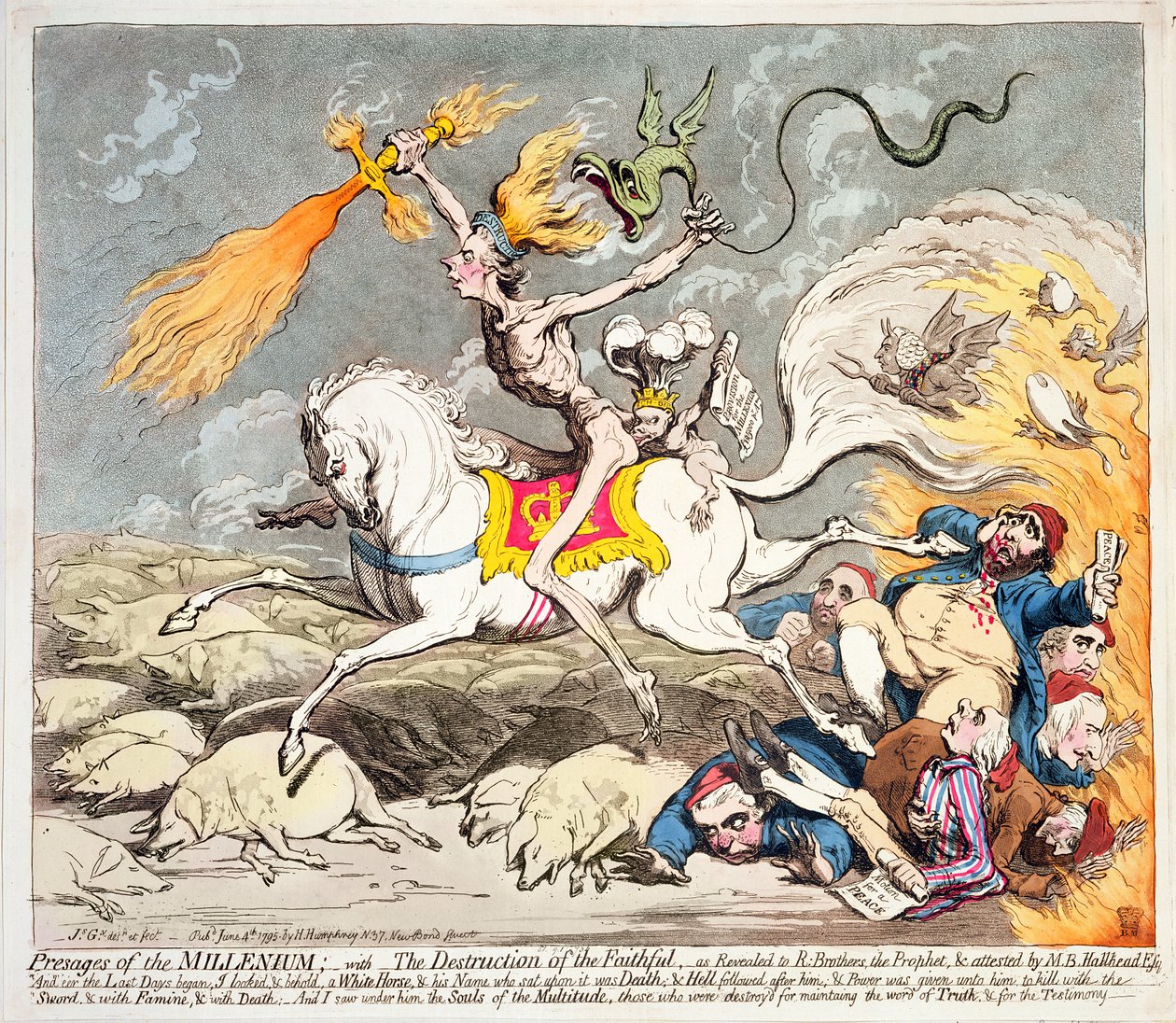 Presages of the Millennium, utgitt av Hannah Humphrey i 1795 (fargetsing, gravering og aquatint) av James Gillray